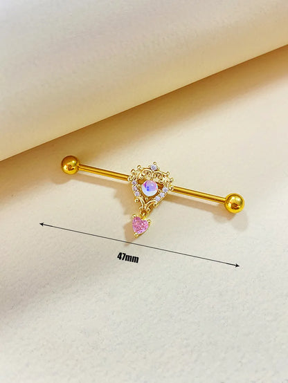 Cute Shiny Heart Shape Stainless Steel Steel Copper Plating Hollow Out Inlay Zircon White Gold Plated Gold Plated Ear Studs Belly Ring