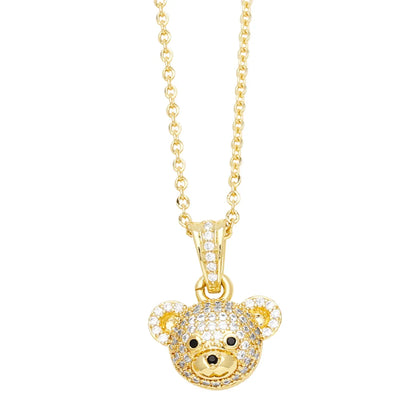 Cute Shiny Little Bear Stainless Steel Copper Plating Inlay Zircon 18k Gold Plated Pendant Necklace