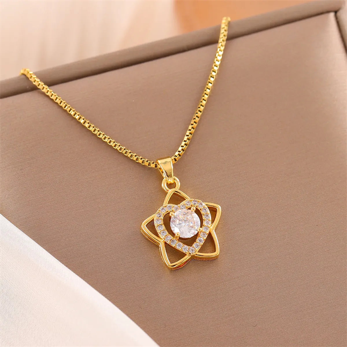 Cute Shiny Star Heart Shape Stainless Steel Titanium Steel Plating Inlay Zircon 18k Gold Plated Pendant Necklace