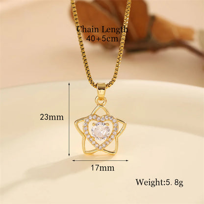 Cute Shiny Star Heart Shape Stainless Steel Titanium Steel Plating Inlay Zircon 18k Gold Plated Pendant Necklace