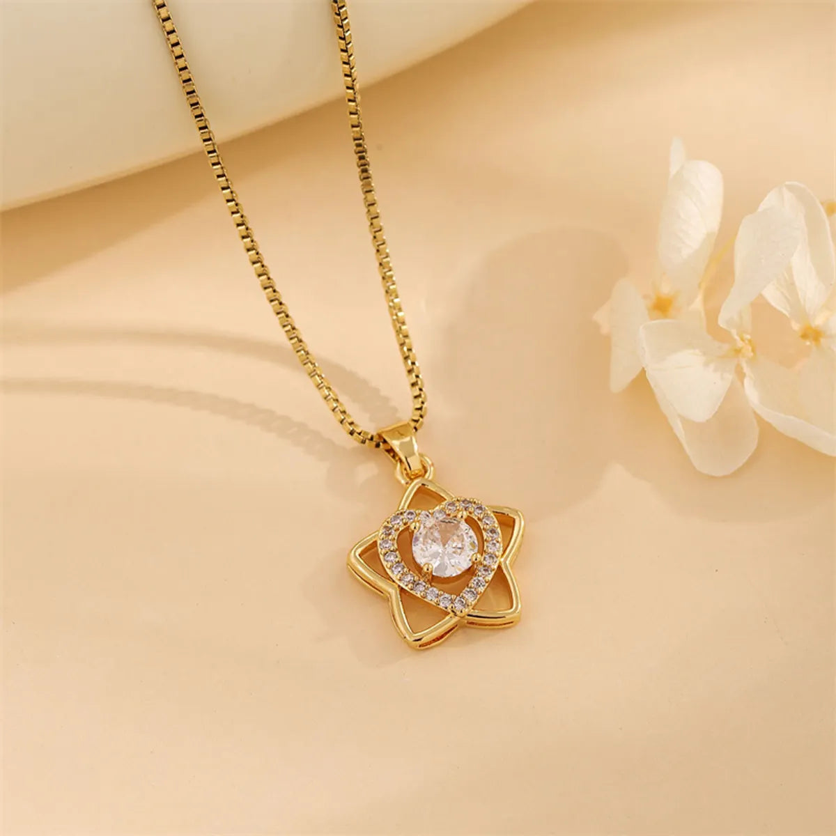 Cute Shiny Star Heart Shape Stainless Steel Titanium Steel Plating Inlay Zircon 18k Gold Plated Pendant Necklace