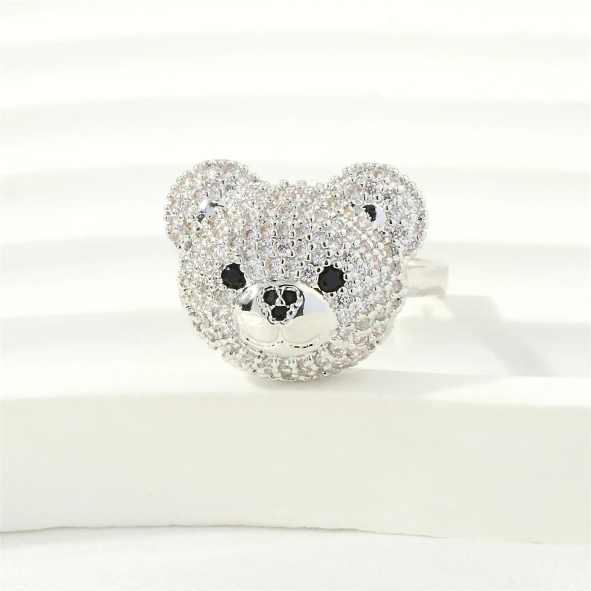 Cute Simple Style Bear Copper 18k Gold Plated Zircon Open Rings In Bulk