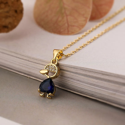 Cute Simple Style Cartoon Copper Plating Inlay Zircon 18k Gold Plated Pendant Necklace