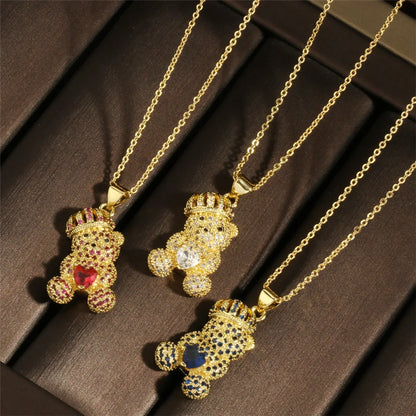 Cute Simple Style Cartoon Heart Shape Copper 18k Gold Plated Zircon Pendant Necklace In Bulk