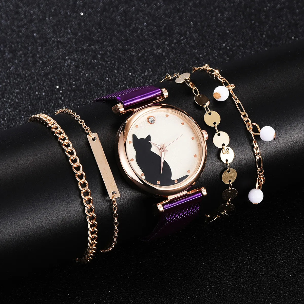 Cute Simple Style Cat Magnet Buckle Quartz Women'S Watches