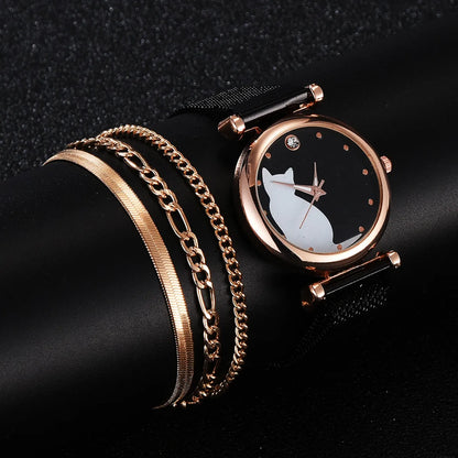 Cute Simple Style Cat Magnet Buckle Quartz Women'S Watches