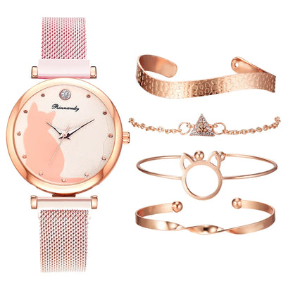 Cute Simple Style Cat Magnet Buckle Quartz Women'S Watches