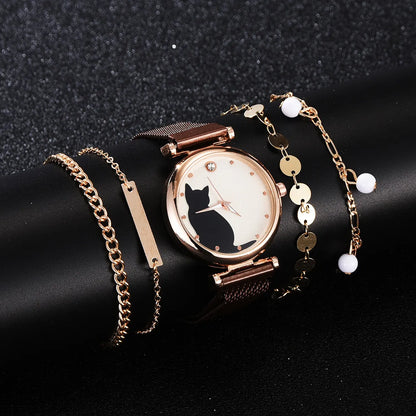 Cute Simple Style Cat Magnet Buckle Quartz Women'S Watches