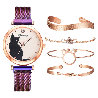 Cute Simple Style Cat Magnet Buckle Quartz Women'S Watches