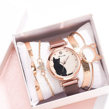 Cute Simple Style Cat Magnet Buckle Quartz Women'S Watches