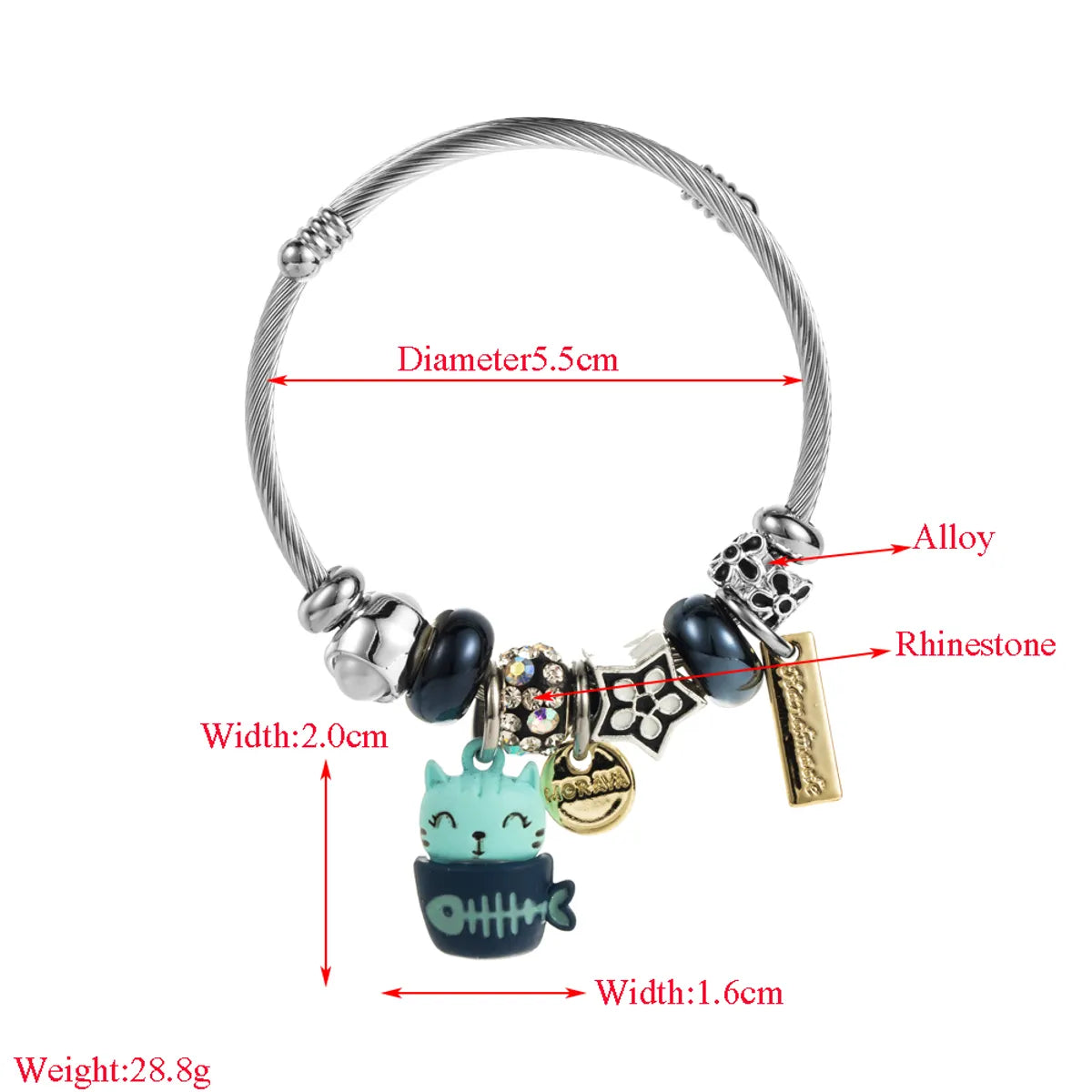 Cute Simple Style Cat Stainless Steel Alloy Plating Inlay Rhinestones Silver Plated Women's Bangle