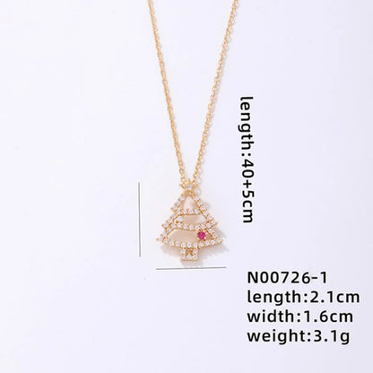 Stainless Steel Copper Cute Simple Style Plating Inlay Christmas Hat Christmas Tree Snowman Freshwater Pearl Zircon Pendant Necklace