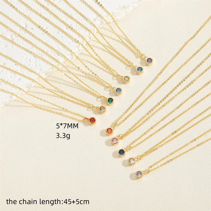 Cute Simple Style Color Block Copper Plating Chain Inlay Zircon 14k Gold Plated Pendant Necklace