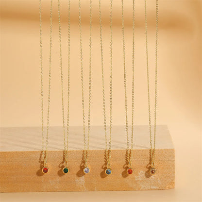 Cute Simple Style Color Block Copper Plating Chain Inlay Zircon 14k Gold Plated Pendant Necklace