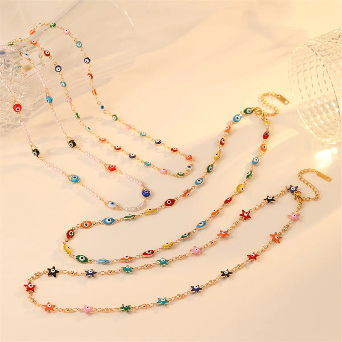 Cute Simple Style Color Block Stainless Steel Titanium Steel Beaded Plating Beads Gold Plated Necklace