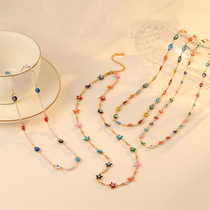 Cute Simple Style Color Block Stainless Steel Titanium Steel Beaded Plating Beads Gold Plated Necklace