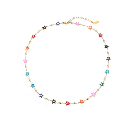 Cute Simple Style Color Block Stainless Steel Titanium Steel Beaded Plating Beads Gold Plated Necklace