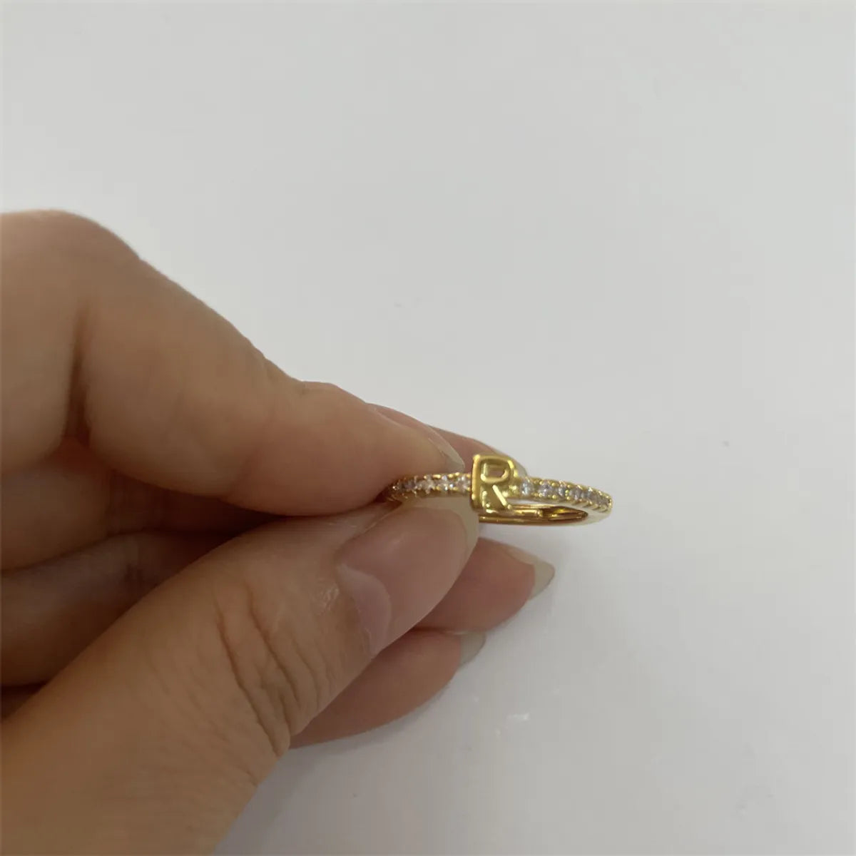 Cute Simple Style Commute Letter Copper Plating Inlay Zircon 14k Gold Plated White Gold Plated Open Rings