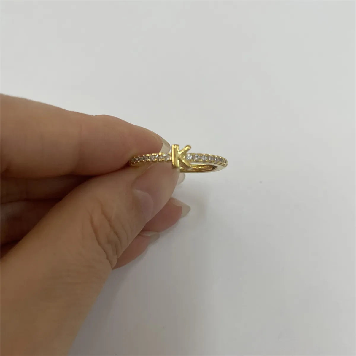 Cute Simple Style Commute Letter Copper Plating Inlay Zircon 14k Gold Plated White Gold Plated Open Rings