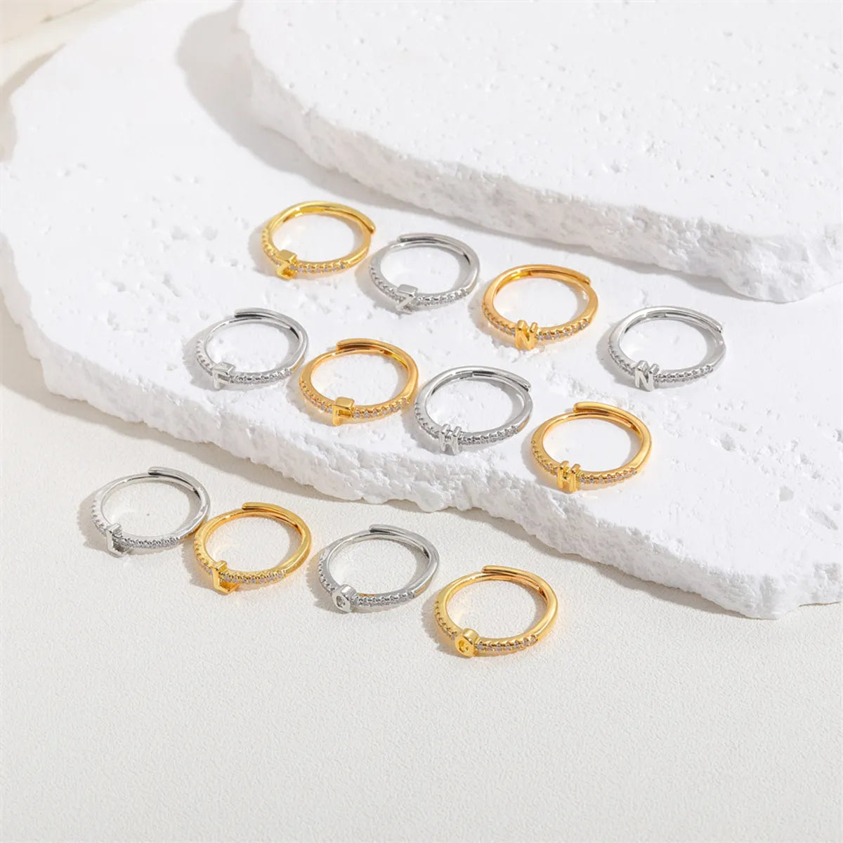 Cute Simple Style Commute Letter Copper Plating Inlay Zircon 14k Gold Plated White Gold Plated Open Rings