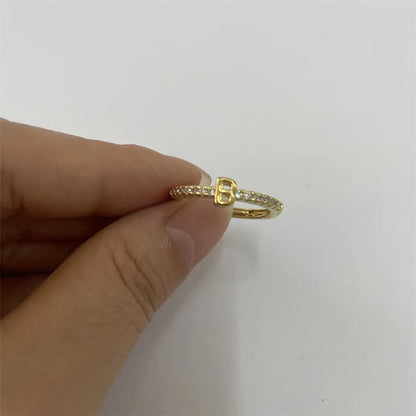 Cute Simple Style Commute Letter Copper Plating Inlay Zircon 14k Gold Plated White Gold Plated Open Rings