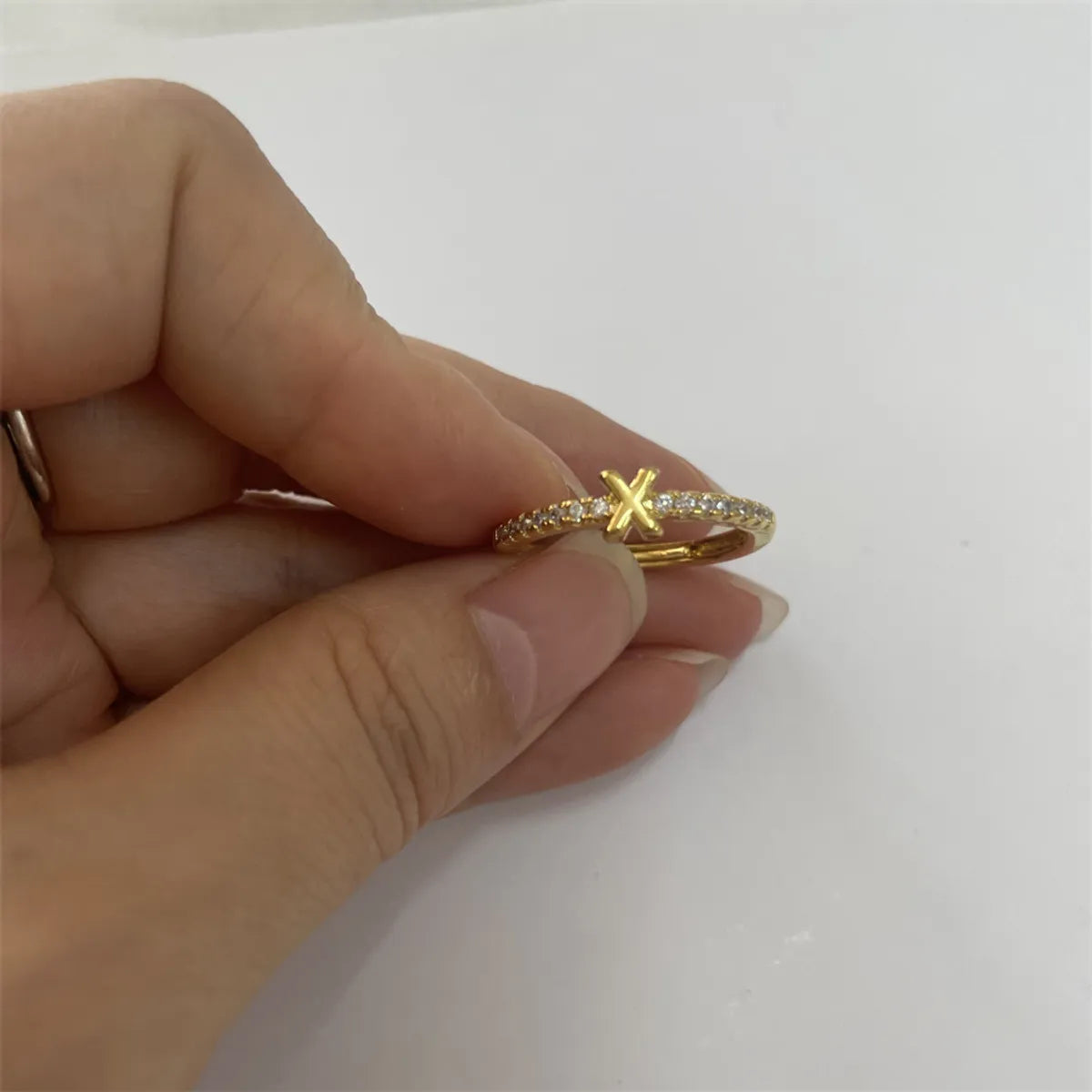 Cute Simple Style Commute Letter Copper Plating Inlay Zircon 14k Gold Plated White Gold Plated Open Rings