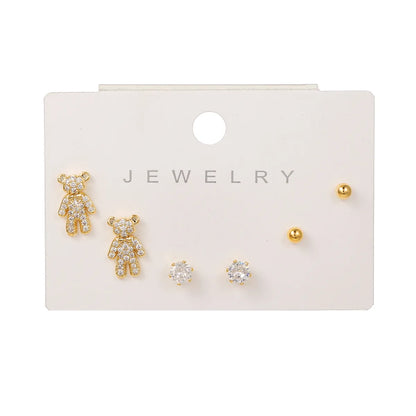 Cute Simple Style Geometric Brass Plating Inlay Opal Shell Zircon 18k Gold Plated Silver Plated Ear Studs