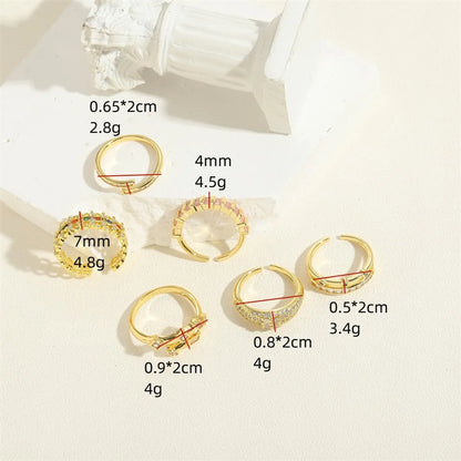 Cute Simple Style Geometric Solid Color Copper 14k Gold Plated Zircon Open Rings In Bulk