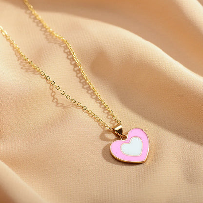 Cute Simple Style Heart Shape Copper Enamel Plating Pendant Necklace