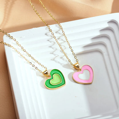 Cute Simple Style Heart Shape Copper Enamel Plating Pendant Necklace