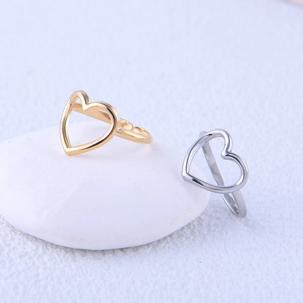 304 Stainless Steel 18K Gold Plated Cute Simple Style Plating Heart Shape Open Rings