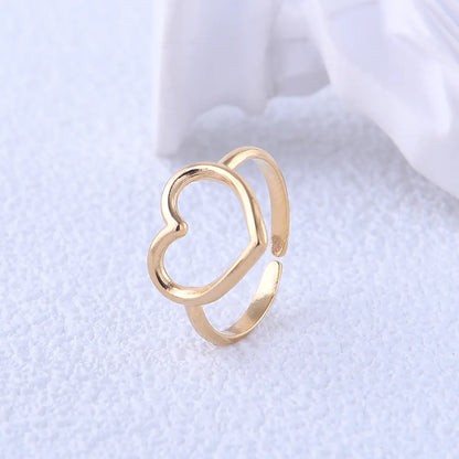 304 Stainless Steel 18K Gold Plated Cute Simple Style Plating Heart Shape Open Rings