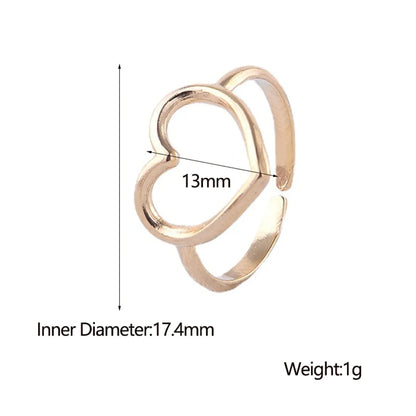 304 Stainless Steel 18K Gold Plated Cute Simple Style Plating Heart Shape Open Rings