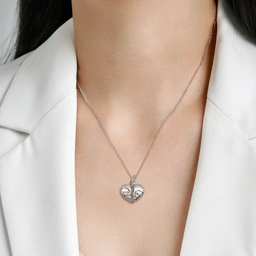 Cute Simple Style Heart Shape Sterling Silver Inlay Zircon Pendant Necklace