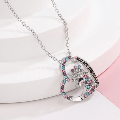 Cute Simple Style Heart Shape Unicorn Alloy Inlay Artificial Diamond Women's Pendant Necklace