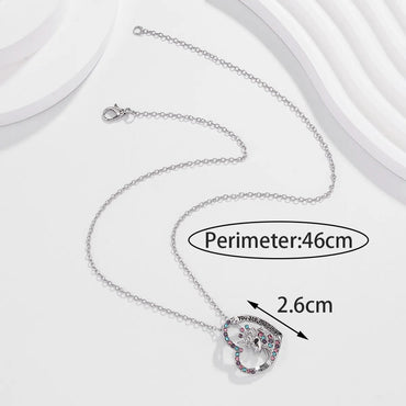 Cute Simple Style Heart Shape Unicorn Alloy Inlay Artificial Diamond Women's Pendant Necklace