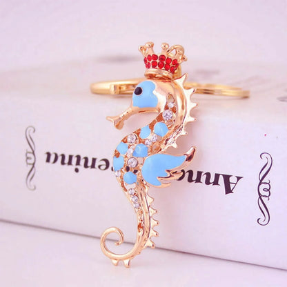 Cute Simple Style Hippocampus Zinc Alloy Plating Inlay Rhinestones Women'S Bag Pendant Keychain