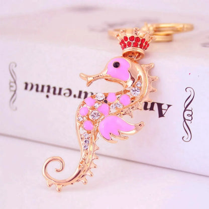 Cute Simple Style Hippocampus Zinc Alloy Plating Inlay Rhinestones Women'S Bag Pendant Keychain