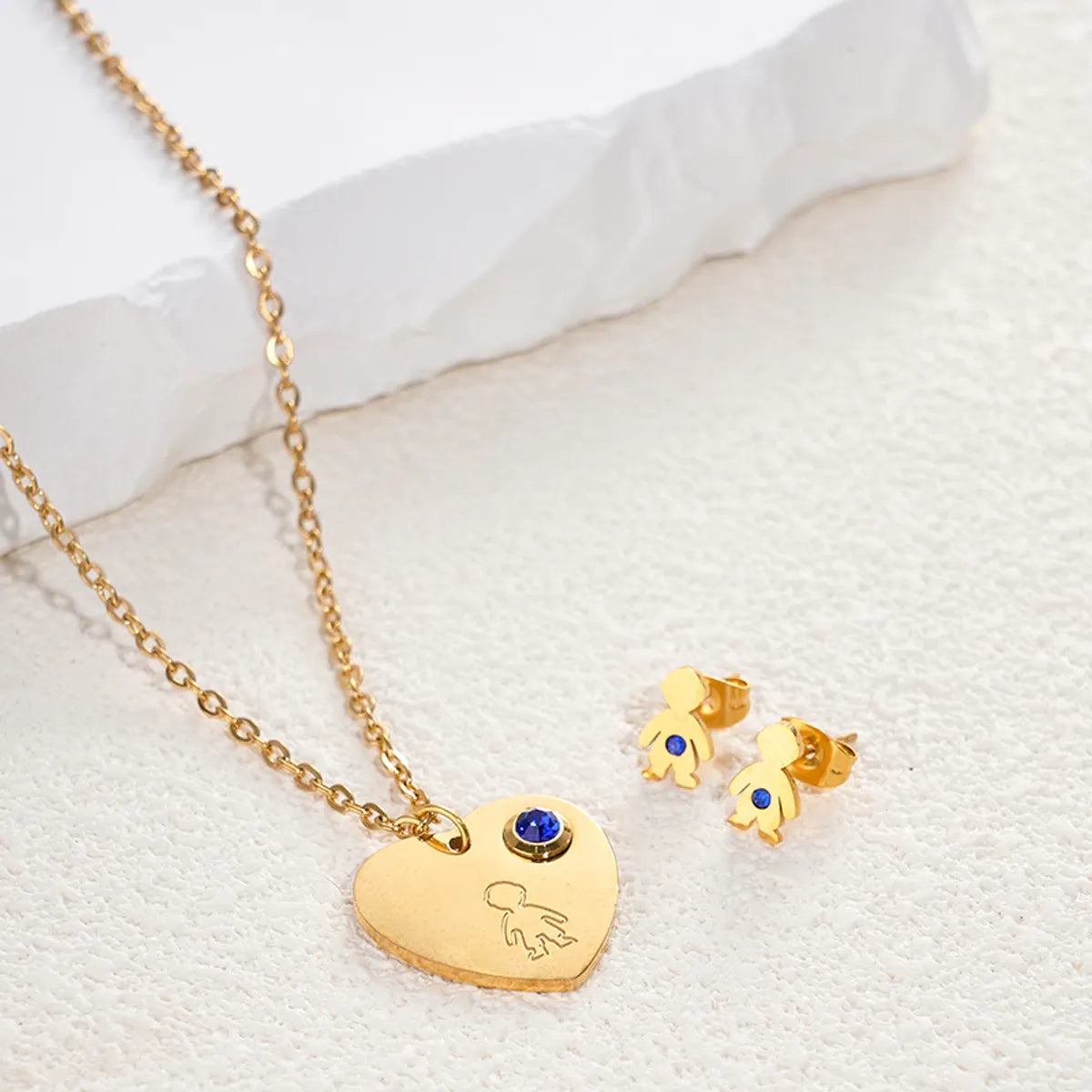 Cute Simple Style Human Heart Shape Stainless Steel Gem Plating Inlay Zircon 14k Gold Plated Earrings Necklace