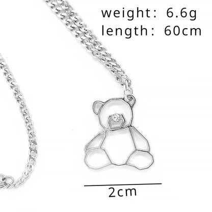 Cute Simple Style Little Bear Alloy Hollow Out Inlay Rhinestones Unisex Pendant Necklace