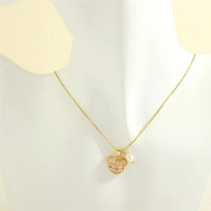 Cute Simple Style Little Bear Copper 18k Gold Plated Zircon Pendant Necklace In Bulk