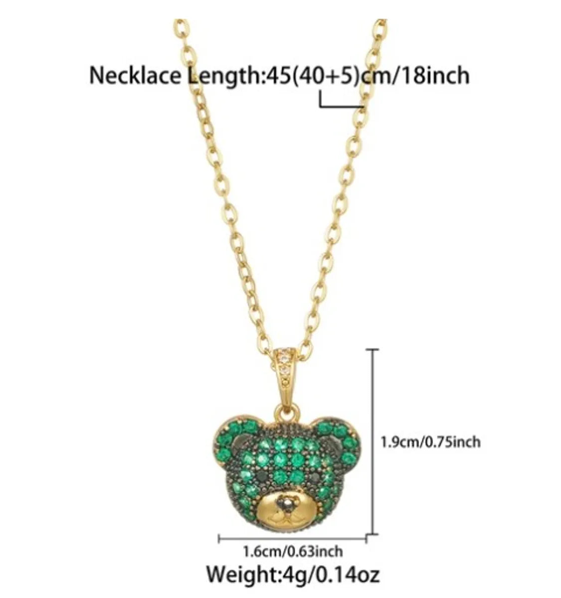 Cute Simple Style Little Bear Stainless Steel Plating Inlay Zircon 18k Gold Plated Pendant Necklace