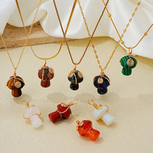 Cute Simple Style Mushroom Stainless Steel Agate Women's Charms Necklace