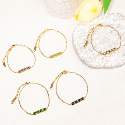 Cute Simple Style Round Stainless Steel Gold Plated Zircon Bracelets In Bulk