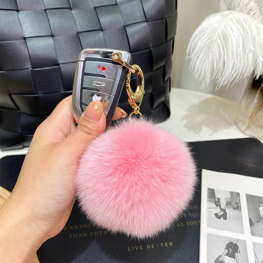 Cute Simple Style Solid Color Fox Head Fur Unisex Bag Pendant Keychain