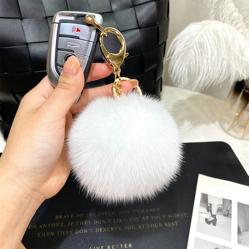 Cute Simple Style Solid Color Fox Head Fur Unisex Bag Pendant Keychain