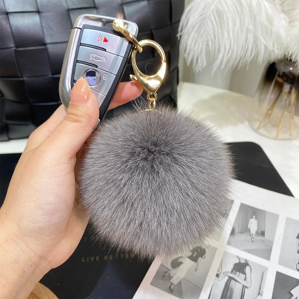 Cute Simple Style Solid Color Fox Head Fur Unisex Bag Pendant Keychain