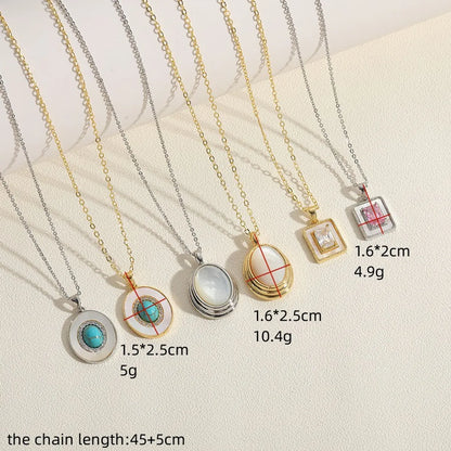 Cute Simple Style Square Copper Plating Chain Shell Zircon 14k Gold Plated White Gold Plated Pendant Necklace