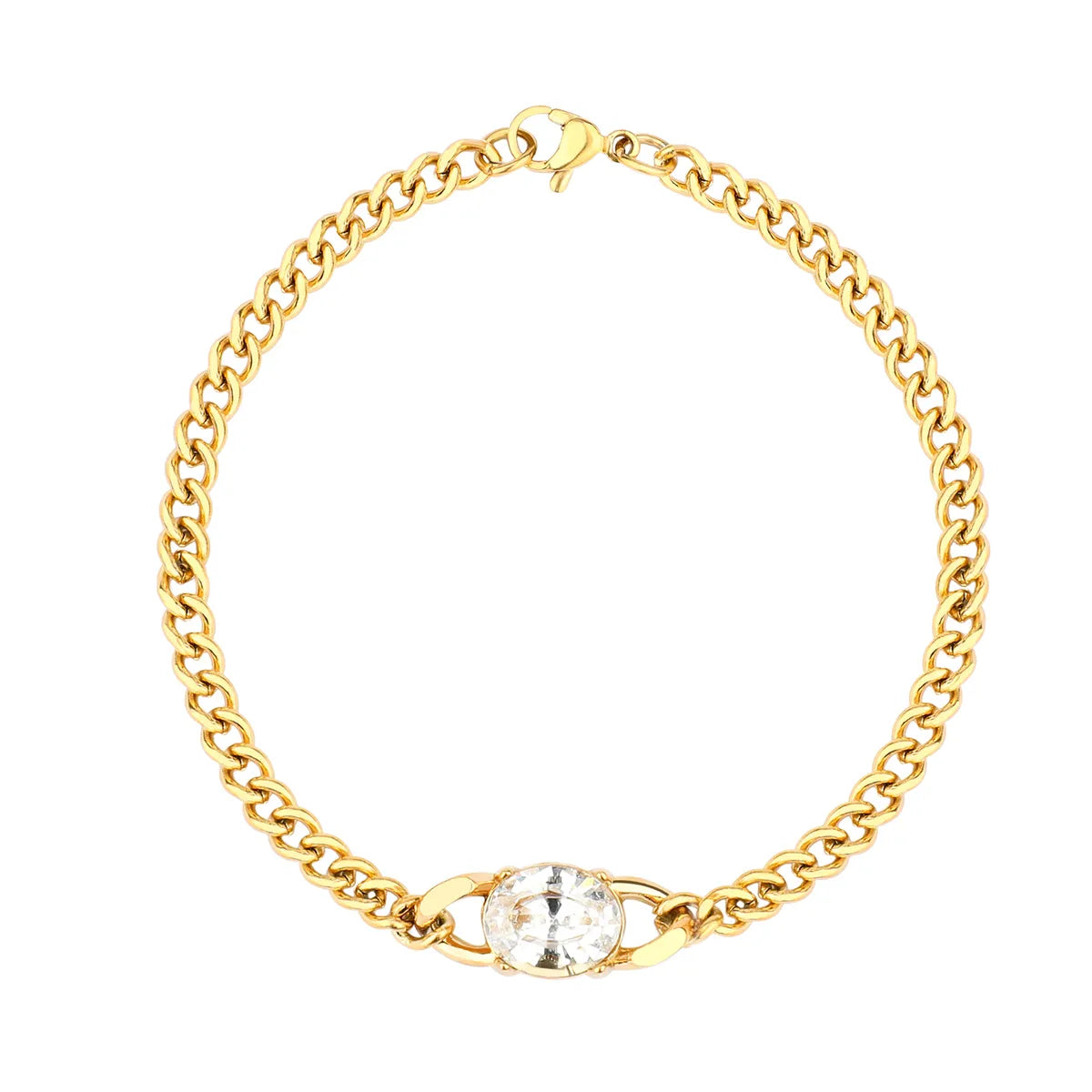 Cute Simple Style Square Oval Heart Shape Stainless Steel Gold Plated Zircon Bracelets In Bulk