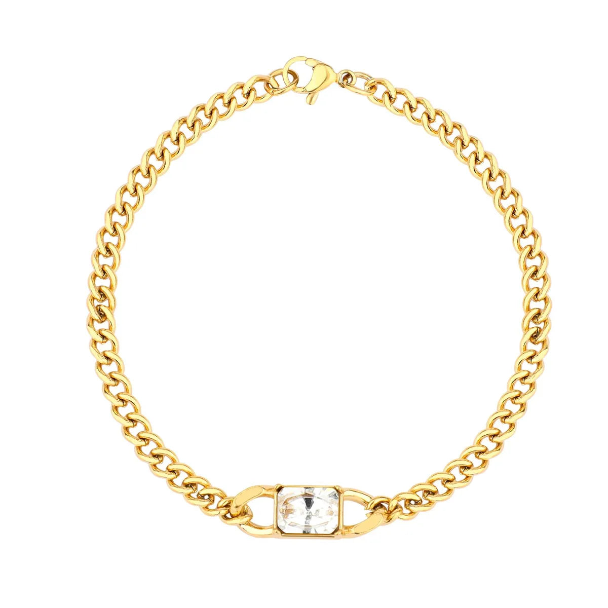 Cute Simple Style Square Oval Heart Shape Stainless Steel Gold Plated Zircon Bracelets In Bulk